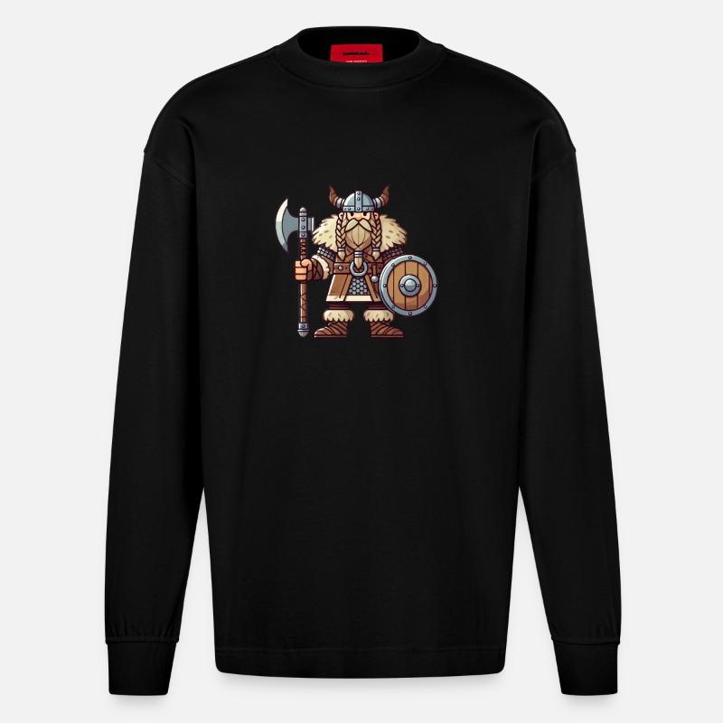 Bande dessinée viking - Manches longues bio épais oversize fabriqué en UE - SOLID BLACK