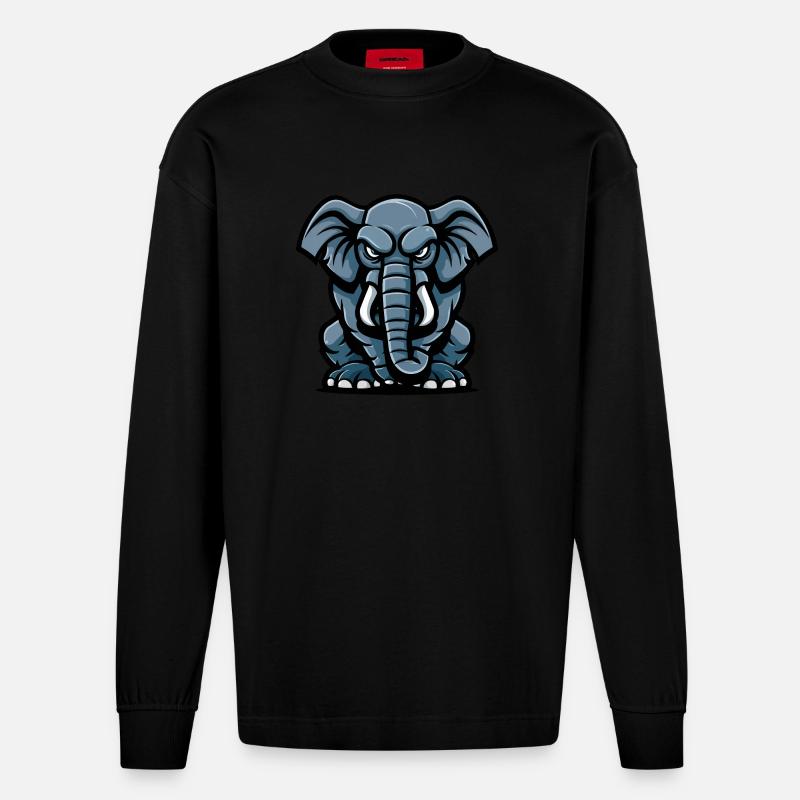 Elefant Comic - Heavyweight Oversized Organic Langarmshirt Made in EU - SOLID BLACK