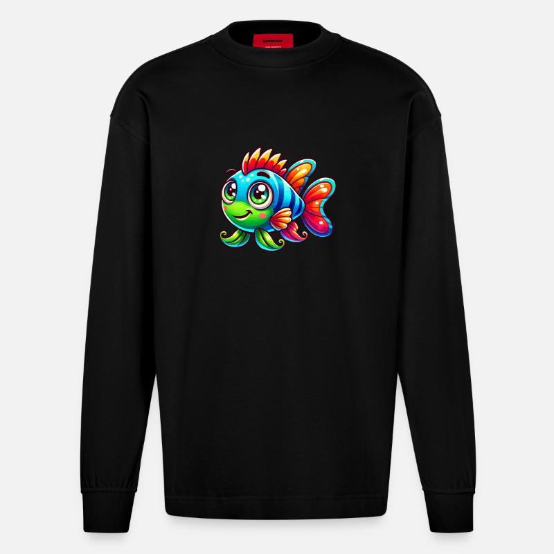 fish comic - Heavyweight Oversized Organic Langarmshirt Made in EU - SOLID BLACK