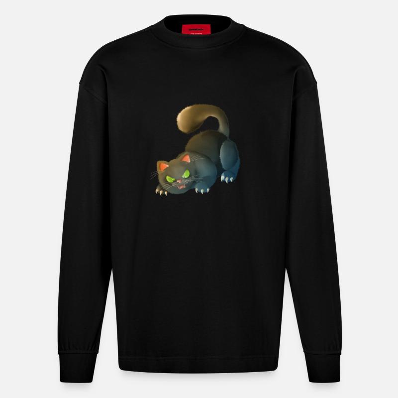 Katze 5 - Heavyweight Oversized Organic Langarmshirt Made in EU - SOLID BLACK