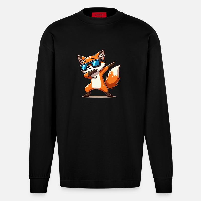 fuchs tier dabbing - Heavyweight Oversized Organic Langarmshirt Made in EU - SOLID BLACK