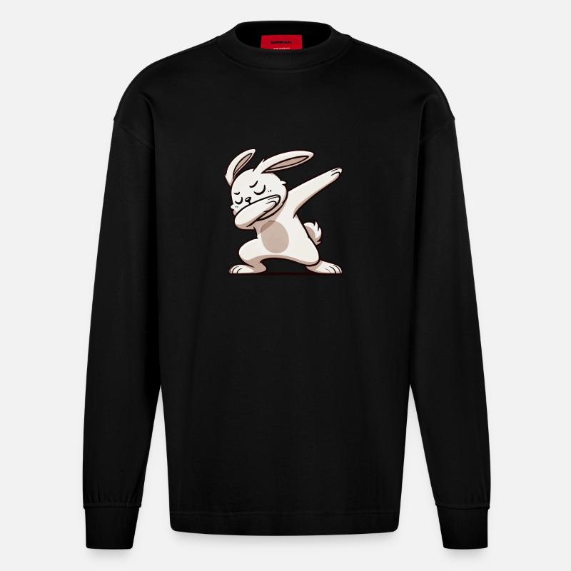 hase rabbit dabbing - Heavyweight Oversized Organic Langarmshirt Made in EU - SOLID BLACK