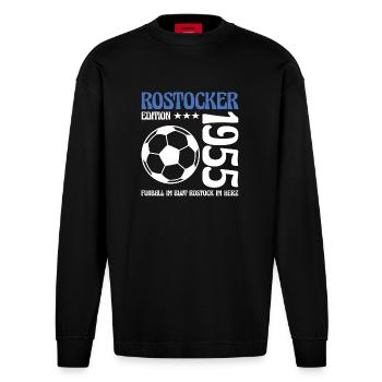 Rostocker Geburtstag 1955 Fußball Geschenk - Heavyweight Oversized Organic Langarmshirt Made in EU - SOLID BLACK - Vorne