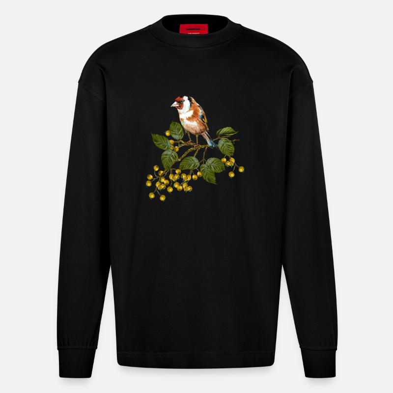 Bunter Vogel - Heavyweight Oversized Organic Langarmshirt Made in EU - SOLID BLACK