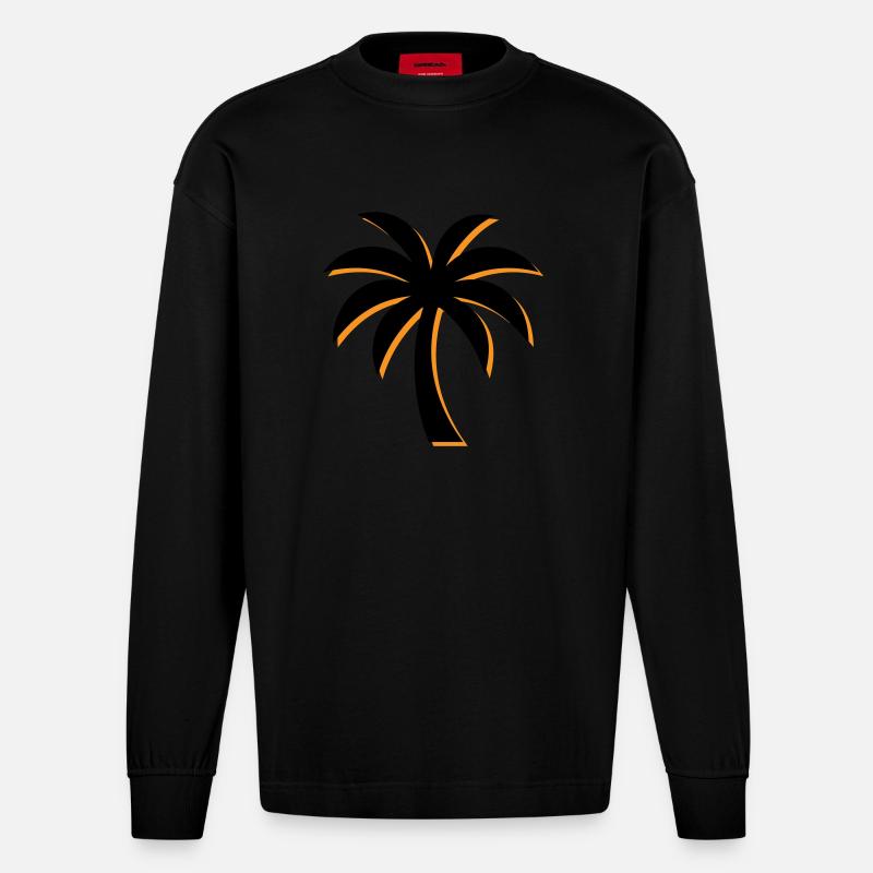 Palm Tree Icon - Heavyweight Oversized Organic Longsleeve Shirt Made in EU - SOLID BLACK