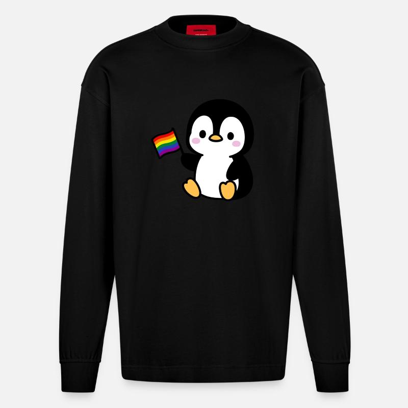 Pinguin mit Regenbogenfahne - Heavyweight Oversized Organic Langarmshirt Made in EU - SOLID BLACK