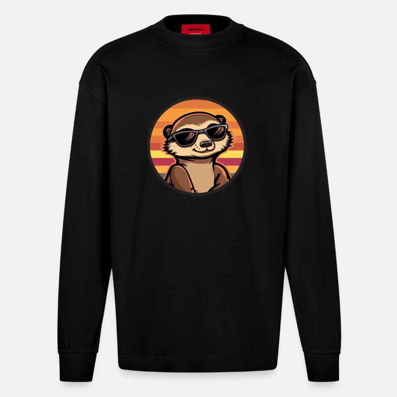 Suricate Bande dessinée cool - Manches longues bio épais oversize fabriqué en UE - SOLID BLACK