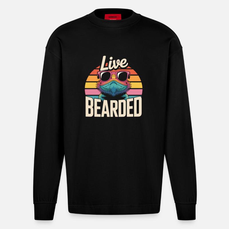 Live Bearded! Bartagame Reptil Terraristik - Heavyweight Oversized Organic Langarmshirt Made in EU - SOLID BLACK
