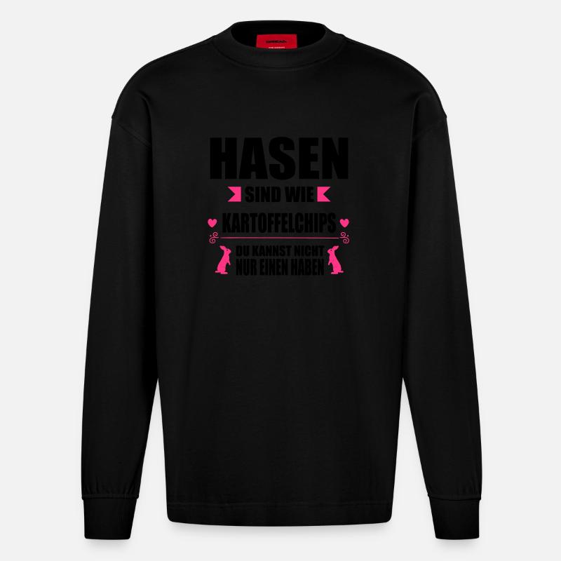 Hasen sind wie Chips - Heavyweight Oversized Organic Langarmshirt Made in EU - SOLID BLACK