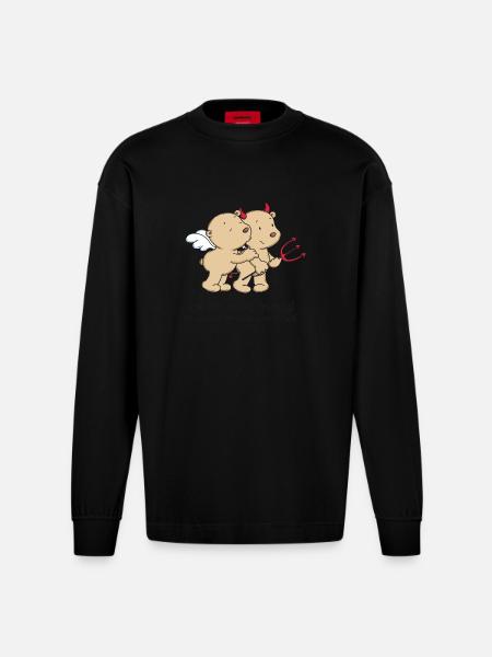 Engel_Teufel _schwarz - Heavyweight Oversized Organic Langarmshirt Made in EU - SOLID BLACK