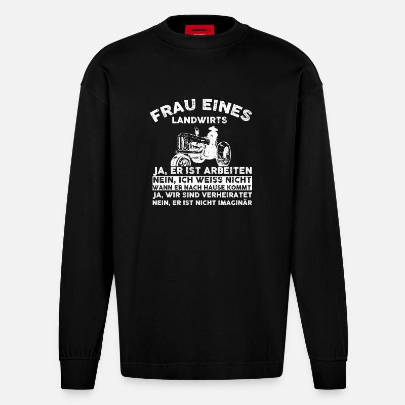 Frau eines Landwirts - Heavyweight Oversized Organic Langarmshirt Made in EU - SOLID BLACK