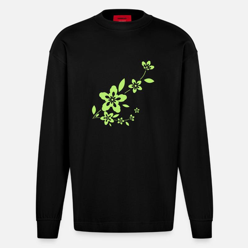 fleurs - Manches longues bio épais oversize fabriqué en UE - SOLID BLACK