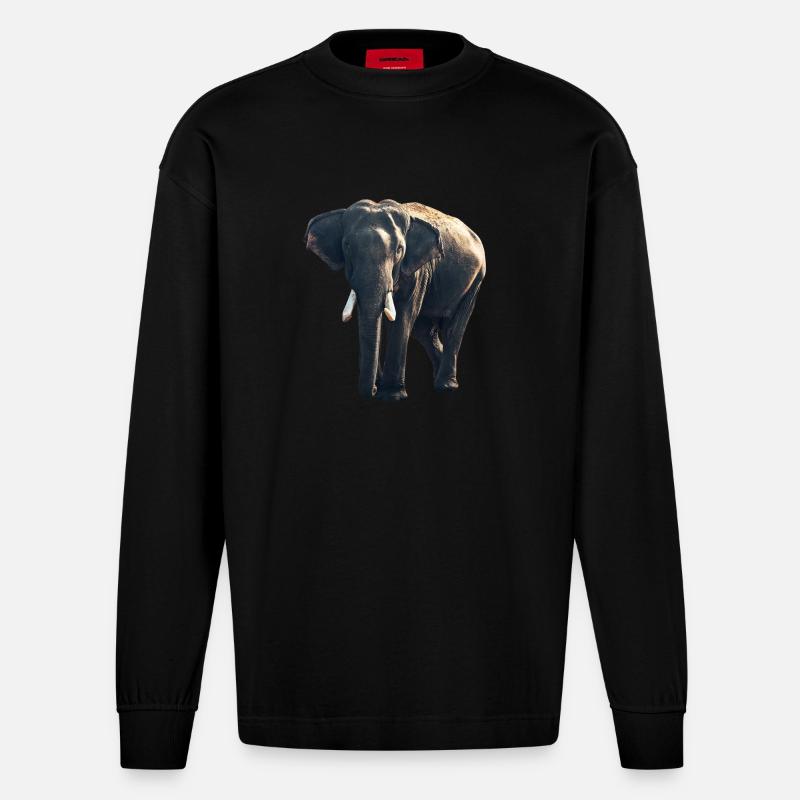 Elefant Tier - Heavyweight Oversized Organic Langarmshirt Made in EU - SOLID BLACK