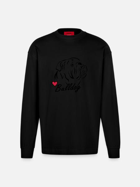 Bulldog ♥ - Heavyweight Oversized Organic Langarmshirt Made in EU - SOLID BLACK