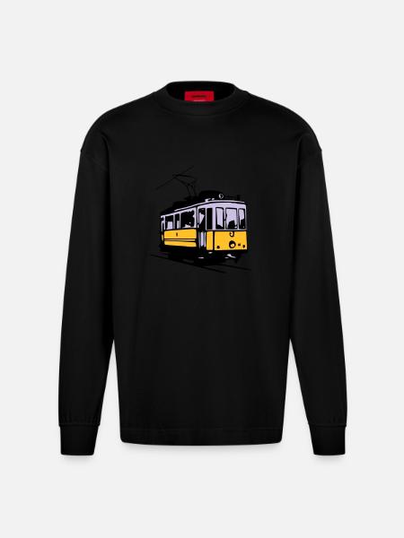Strassenbahn / Tram - Heavyweight Oversized Organic Langarmshirt Made in EU - SOLID BLACK