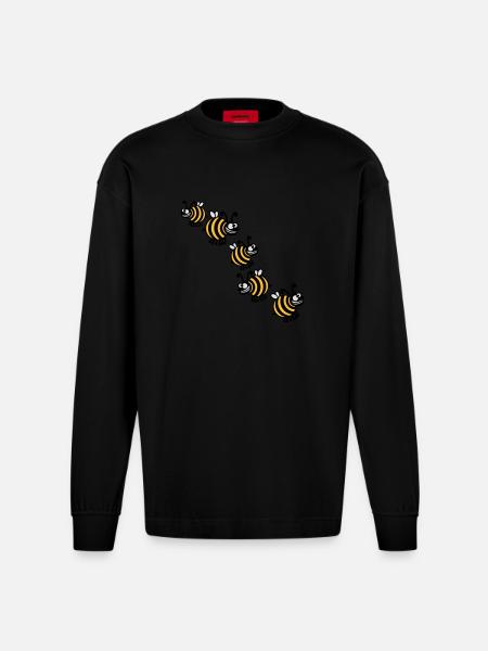 Thick crazy bees - Heavyweight Oversized Organic Longsleeve Shirt Made in EU - SOLID BLACK