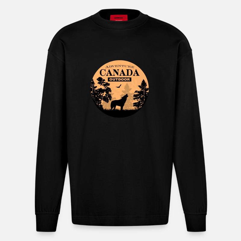Canada - Wolf - Heavyweight Oversized Organic Langarmshirt Made in EU - SOLID BLACK