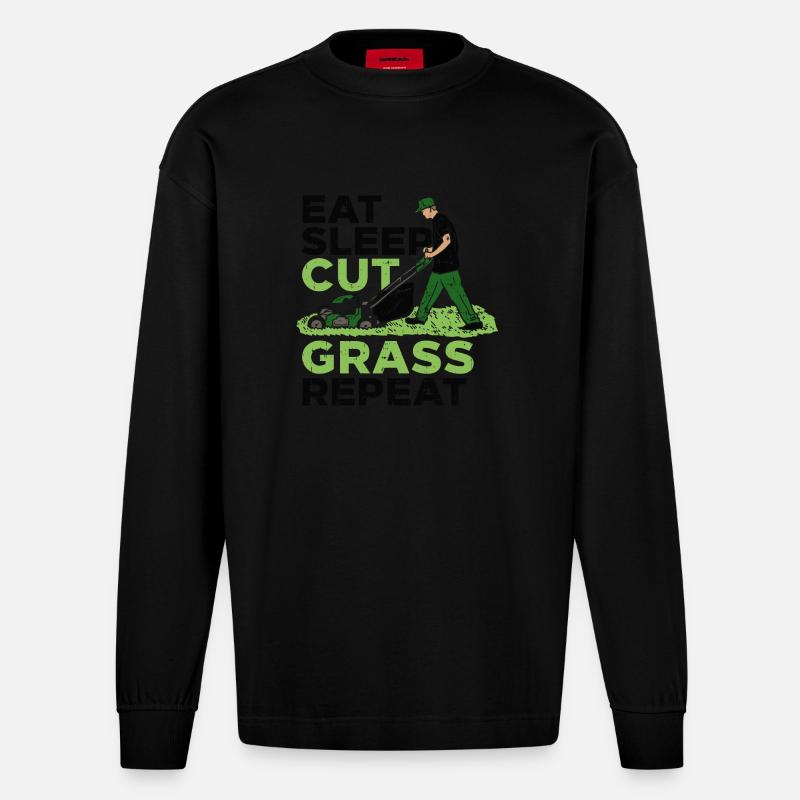 Rasenpflege Rasenmäher Gärtner - Heavyweight Oversized Organic Langarmshirt Made in EU - SOLID BLACK