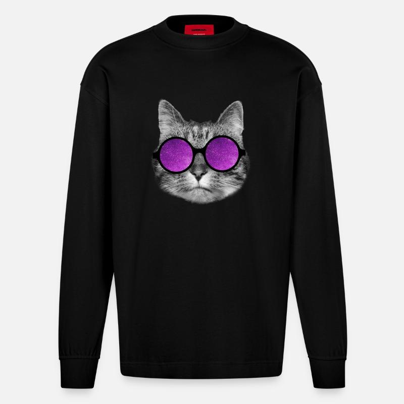 Chat de l’espace - Manches longues bio épais oversize fabriqué en UE - SOLID BLACK