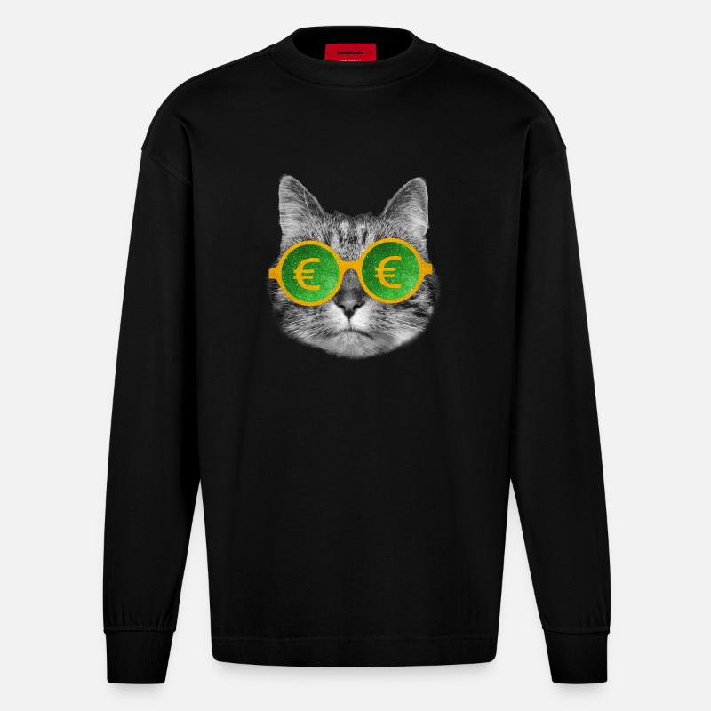 Katzengeldbrille - Heavyweight Oversized Organic Langarmshirt Made in EU - SOLID BLACK