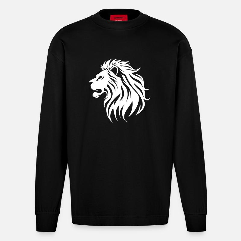 Löwe - Heavyweight Oversized Organic Langarmshirt Made in EU - SOLID BLACK