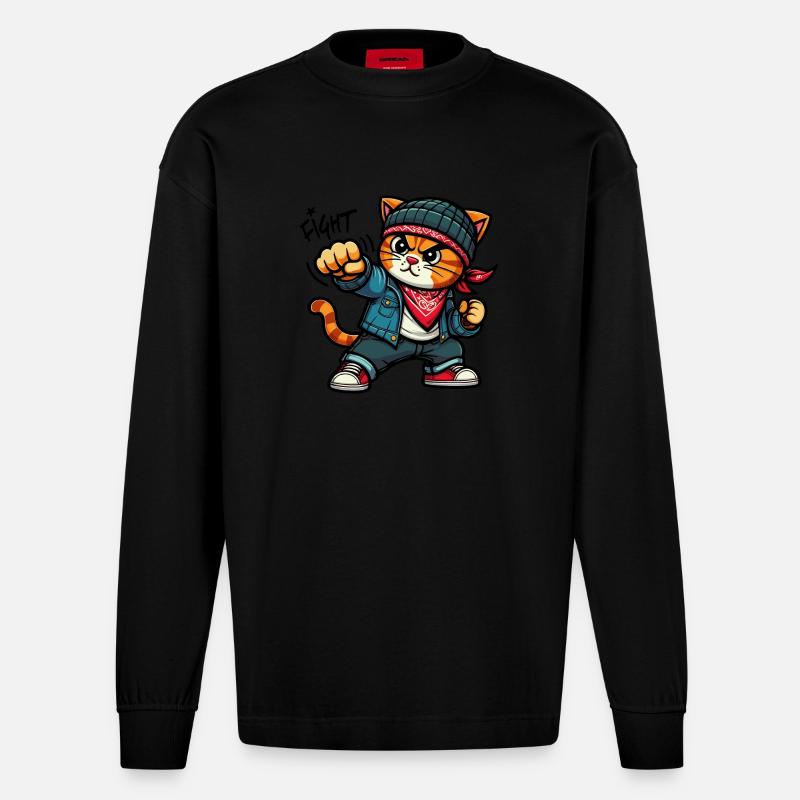 Forced Cat: Kampf - Heavyweight Oversized Organic Langarmshirt Made in EU - SOLID BLACK