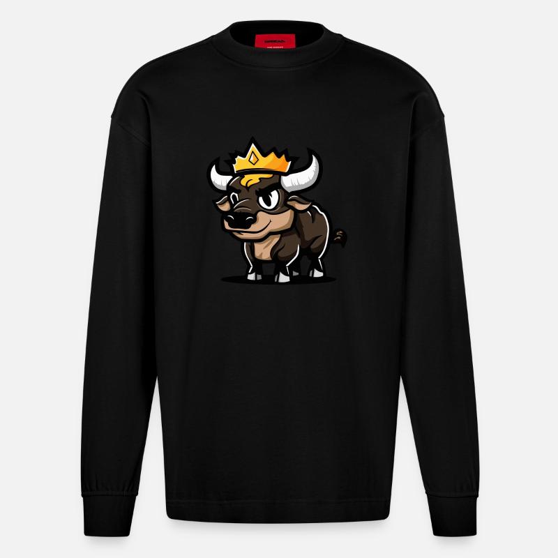 Stier Comic Krone - Heavyweight Oversized Organic Langarmshirt Made in EU - SOLID BLACK