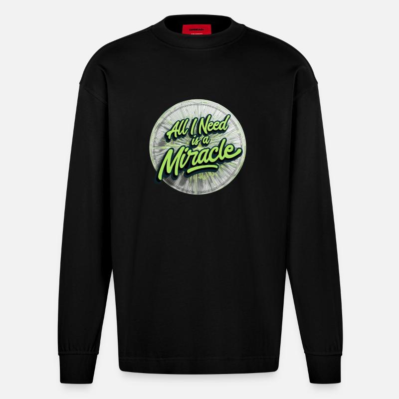Ich brauche ein Wunder - Heavyweight Oversized Organic Langarmshirt Made in EU - SOLID BLACK