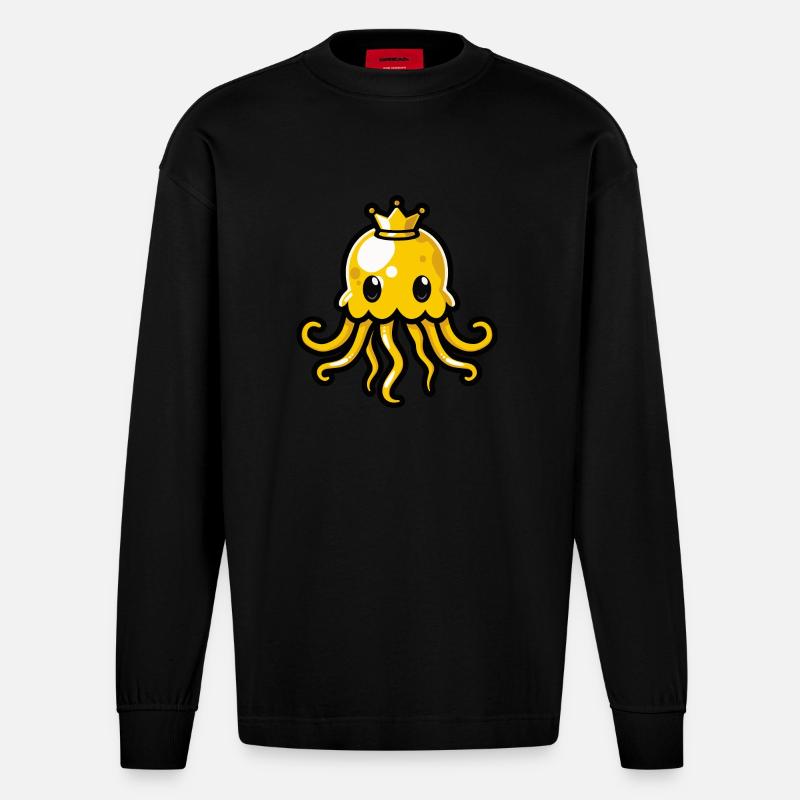 Jellyfish Comic Crown - Heavyweight Oversized Organic Longsleeve Shirt Made in EU - SOLID BLACK
