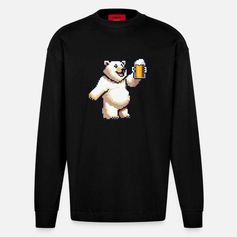 Eisbär Bier Pixel - Heavyweight Oversized Organic Langarmshirt Made in EU - SOLID BLACK