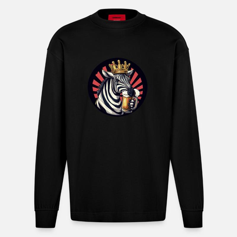 Zebra Bier Comic - Heavyweight Oversized Organic Langarmshirt Made in EU - SOLID BLACK
