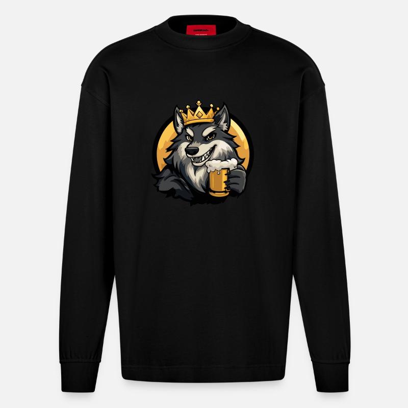 Wolf Bier Comic - Heavyweight Oversized Organic Langarmshirt Made in EU - SOLID BLACK