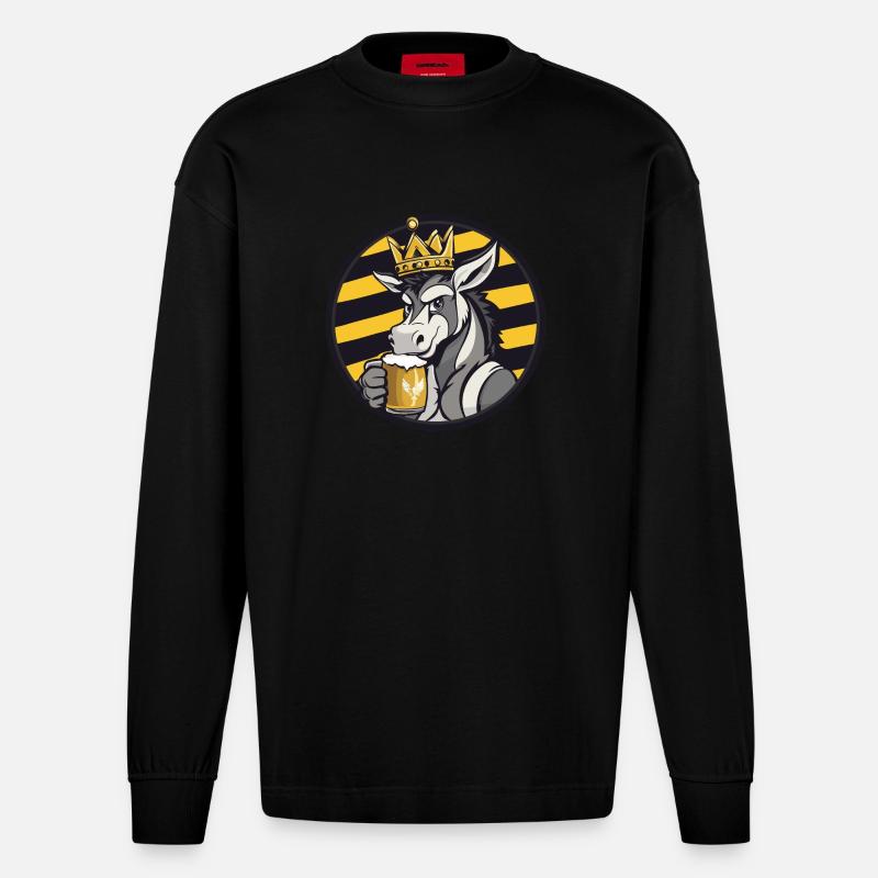 Donkey Beer Comic - Heavyweight Oversized Organic Longsleeve Shirt Made in EU - SOLID BLACK