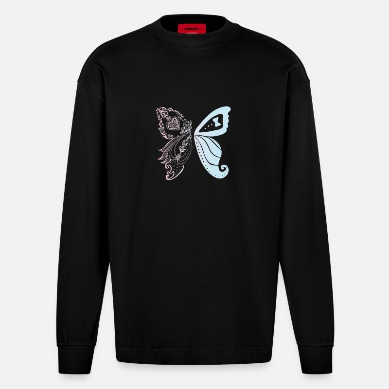 Brautpaar als Schmetterling - Heavyweight Oversized Organic Langarmshirt Made in EU - SOLID BLACK