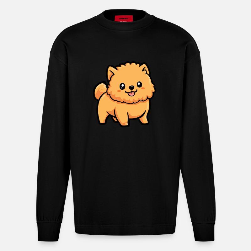 Chow Chow Dog Comic Cute - Heavyweight Oversized Organic Longsleeve Shirt Made in EU - SOLID BLACK