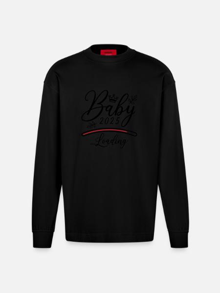 Baby 2025 Loading Saying - Heavyweight Oversized Organic Longsleeve Shirt Made in EU - SOLID BLACK