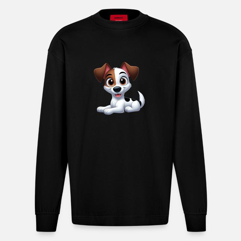 jack russel 2 - Manches longues bio épais oversize fabriqué en UE - SOLID BLACK