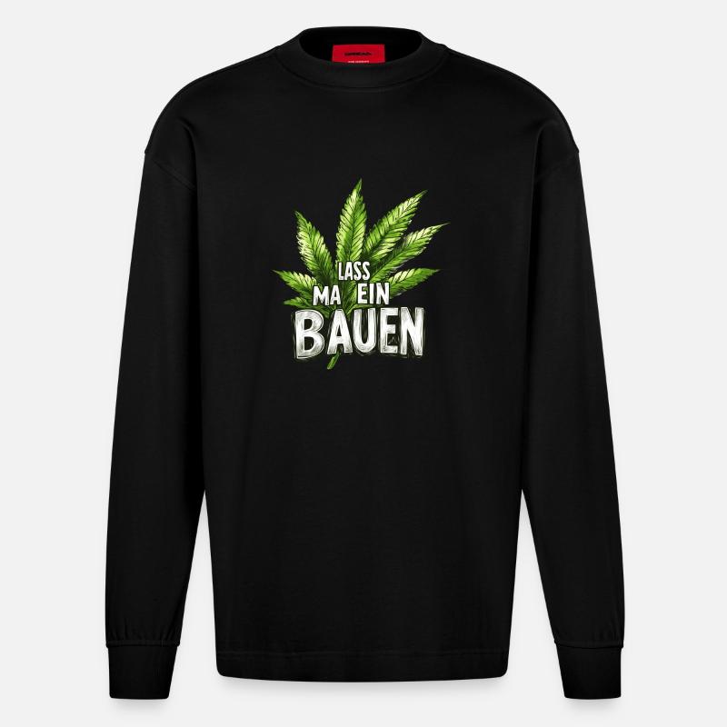 lass ma ein bauen - Heavyweight Oversized Organic Langarmshirt Made in EU - SOLID BLACK