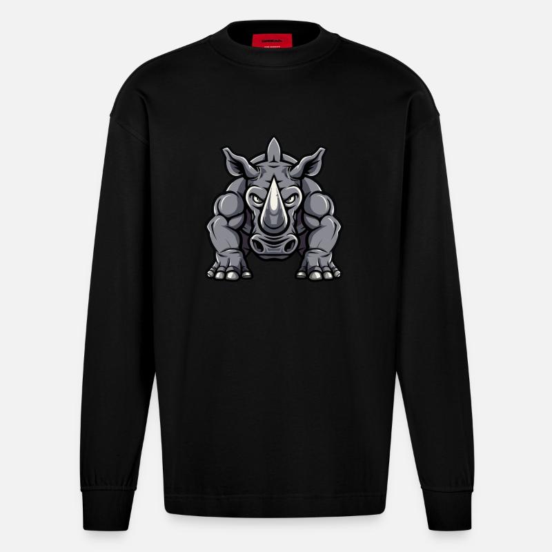 Nashorn Comic - Heavyweight Oversized Organic Langarmshirt Made in EU - SOLID BLACK