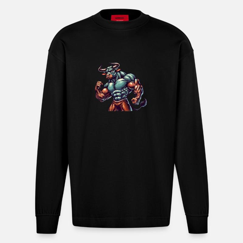 Stier Bodybuilder - Heavyweight Oversized Organic Langarmshirt Made in EU - SOLID BLACK