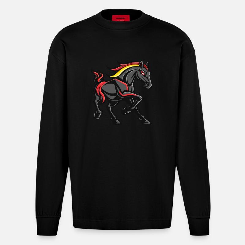 Pferd Comic - Heavyweight Oversized Organic Langarmshirt Made in EU - SOLID BLACK