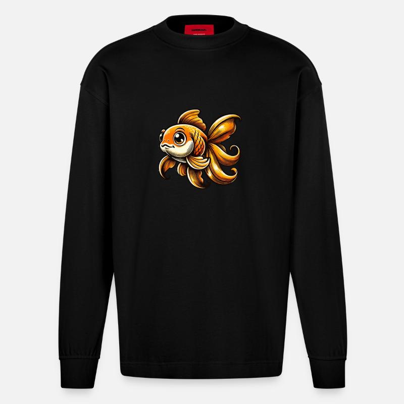 Goldfisch Comic - Heavyweight Oversized Organic Langarmshirt Made in EU - SOLID BLACK