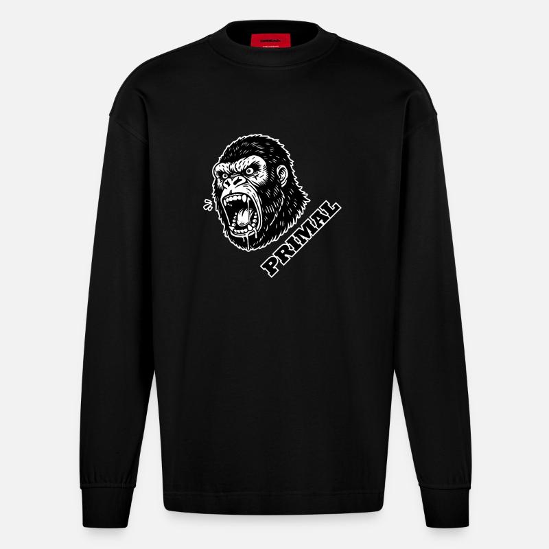 Wütender Gorilla - PRIMAL Design - Heavyweight Oversized Organic Langarmshirt Made in EU - SOLID BLACK