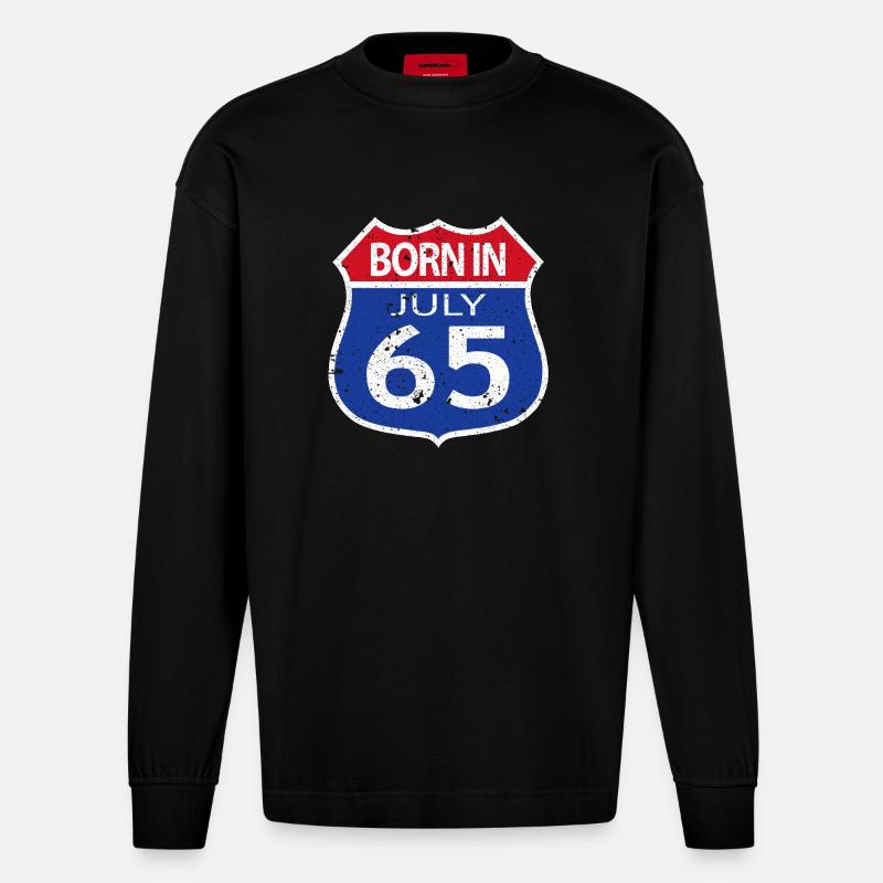Né(e) en Juillet 1965 - Manches longues bio épais oversize fabriqué en UE - SOLID BLACK