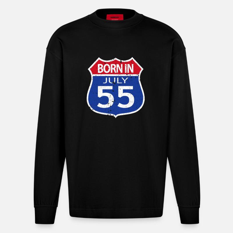 Geboren im Juli 1955 - Heavyweight Oversized Organic Langarmshirt Made in EU - SOLID BLACK