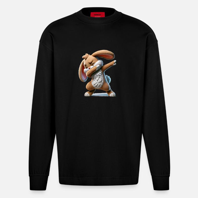 Rabbit Dabbing Comic - Heavyweight Oversized Organic Longsleeve Shirt Made in EU - SOLID BLACK