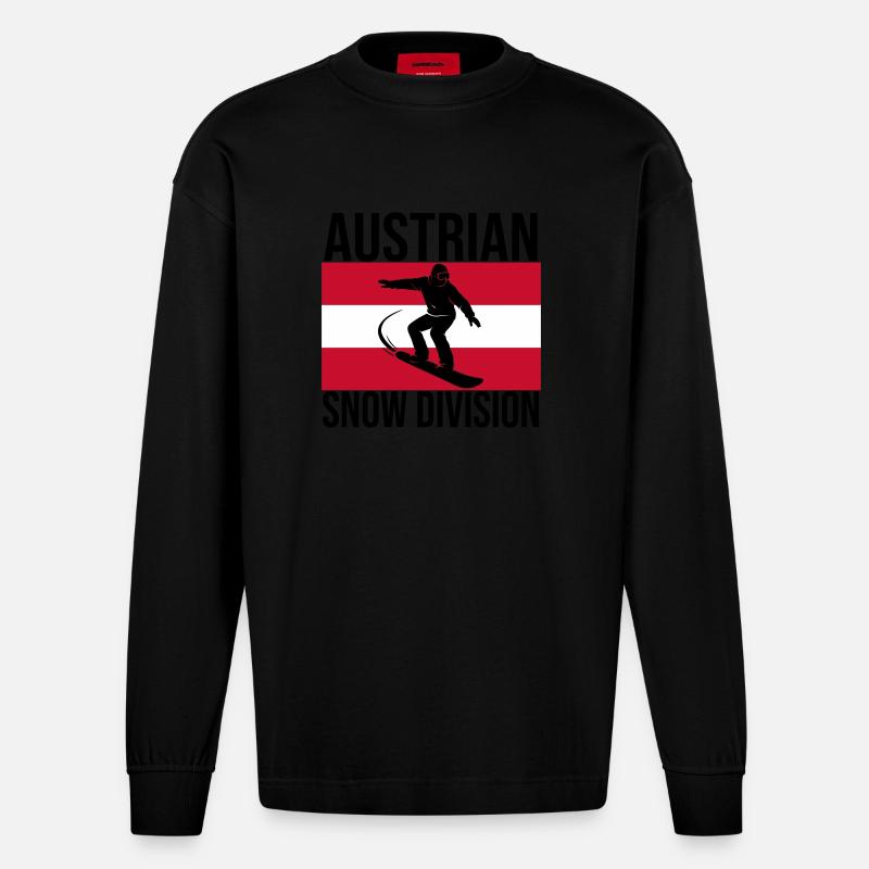 Austrian Snow Division Snowboard Tee - Heavyweight Oversized Organic Langarmshirt Made in EU - SOLID BLACK