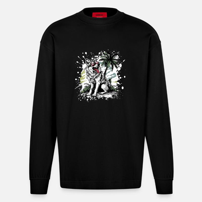 Palmier de l’île Wolf - Manches longues bio épais oversize fabriqué en UE - SOLID BLACK