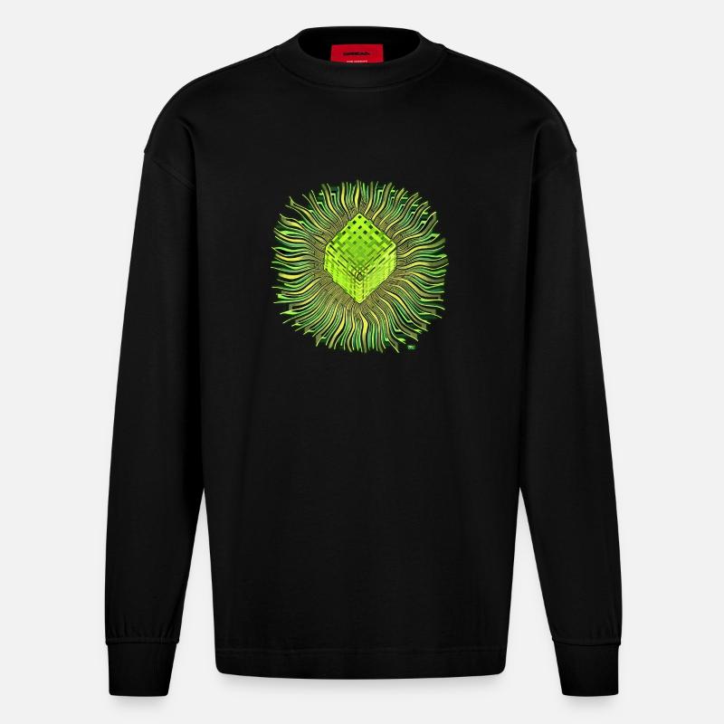 Psychedelic Cube / Psychedelischer Würfel - Heavyweight Oversized Organic Langarmshirt Made in EU - SOLID BLACK