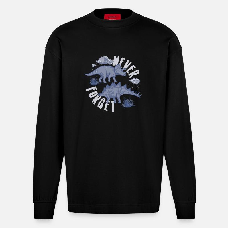 Never forget blau - Heavyweight Oversized Organic Langarmshirt Made in EU - SOLID BLACK